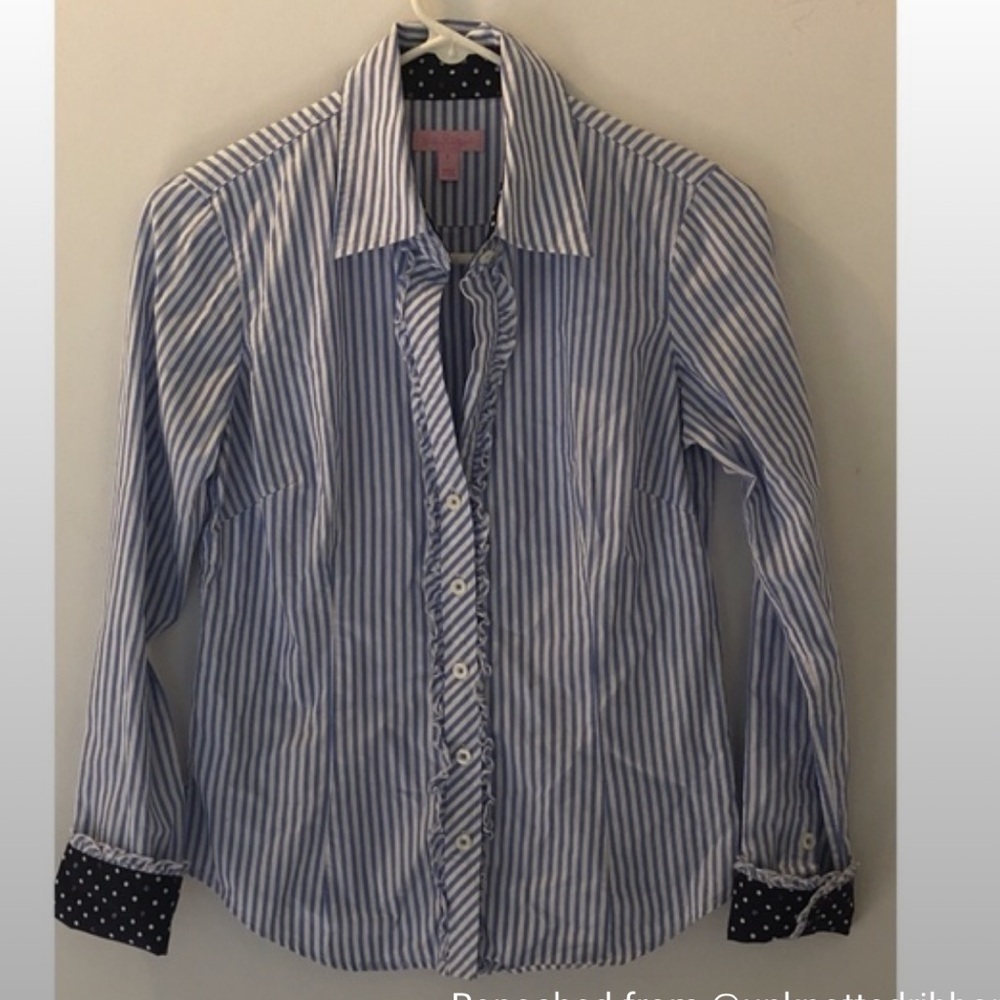Lily Pulitzer blue white stripped button down shirt. A8
